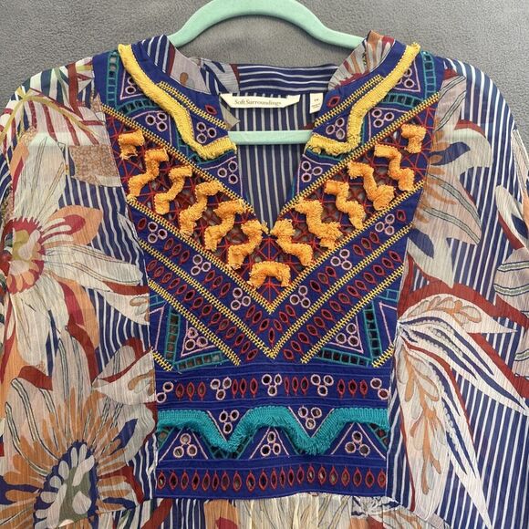 Soft Surroundings Tory Tunic Top Floral Embroidered Sheer Plus Size 1X Boho Art - Picture 5 of 10